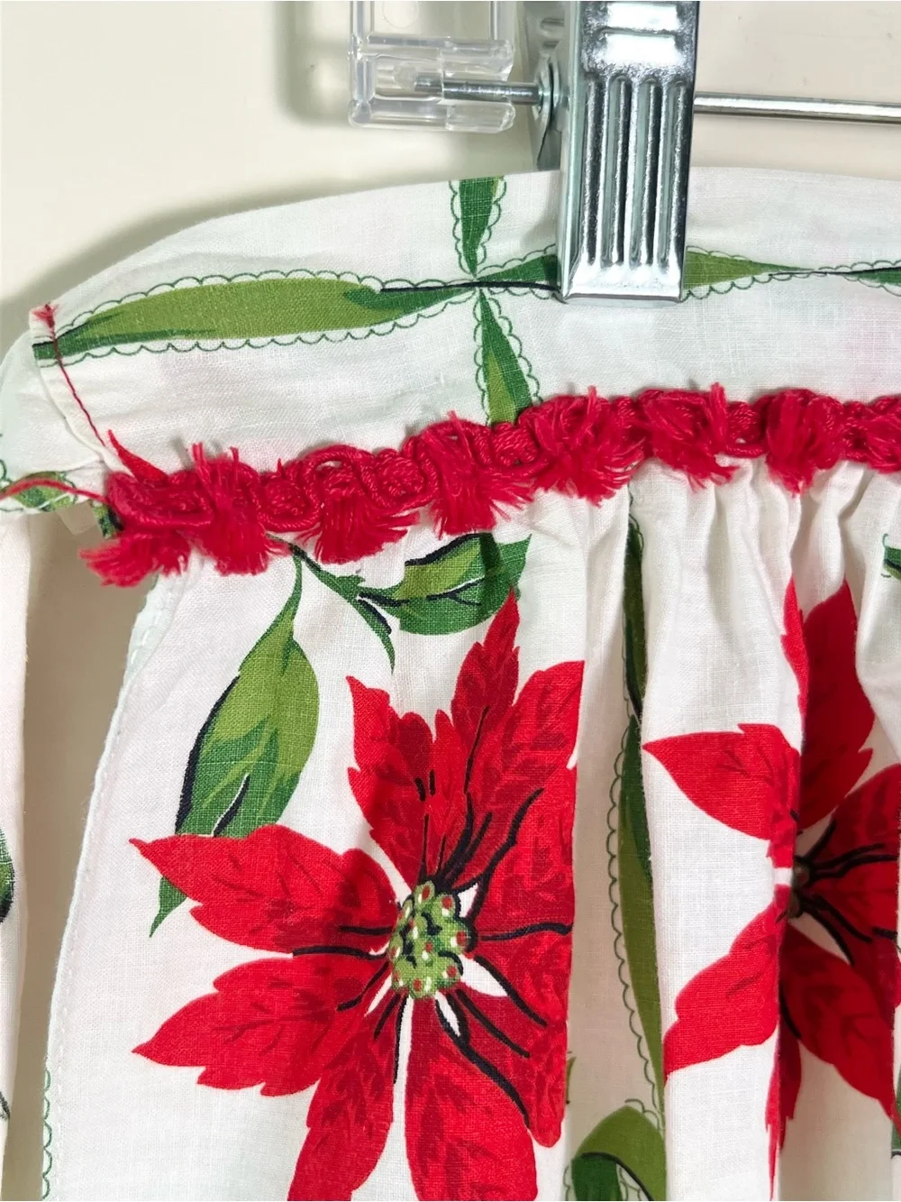 Vintage MCM Christmas Half Apron Red Poinsettia Kitschy Holiday Retro